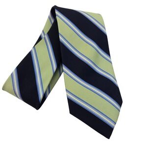 Brooks Brothers Makers Silk Striped Tie Navy Blue,‎ Green Stain Resistant